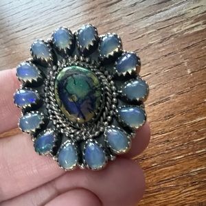 Sterling silver monarch/sterling opal and Ethiopian opal cluster ring